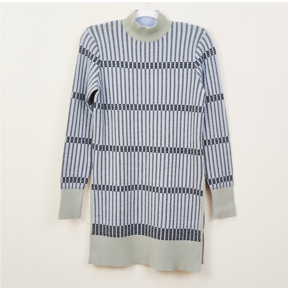 HOUSE OF DAGMAR HOD XS Ribbed Mock Tunic Stripe Blue Black Long Sleeve